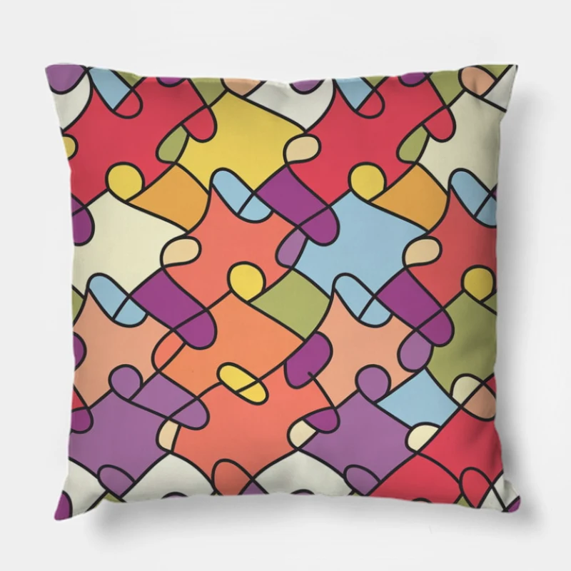 Colorful Jigsaw Puzzle Pattern: Abstract Geometric Design Throw Pillow