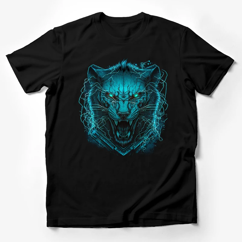 Tiger fierce teal digital art illustration animal fantasy aggressive Male T-Shirt