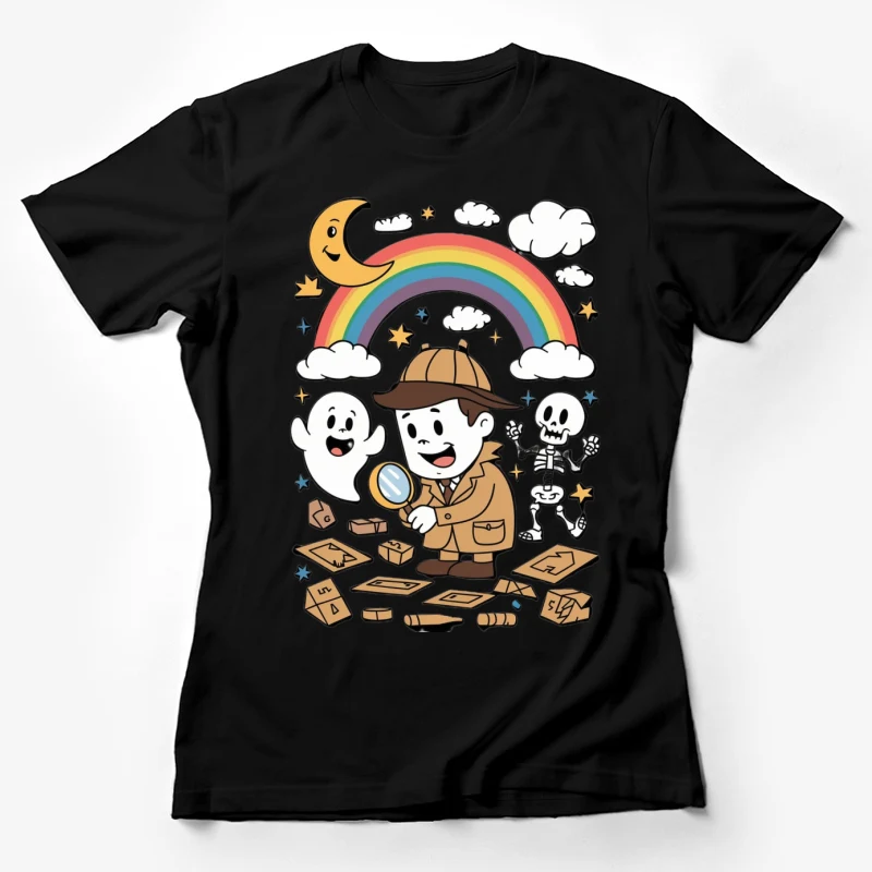 cartoon detective rainbow ghost skeleton moon stars investigation Female T-Shirt