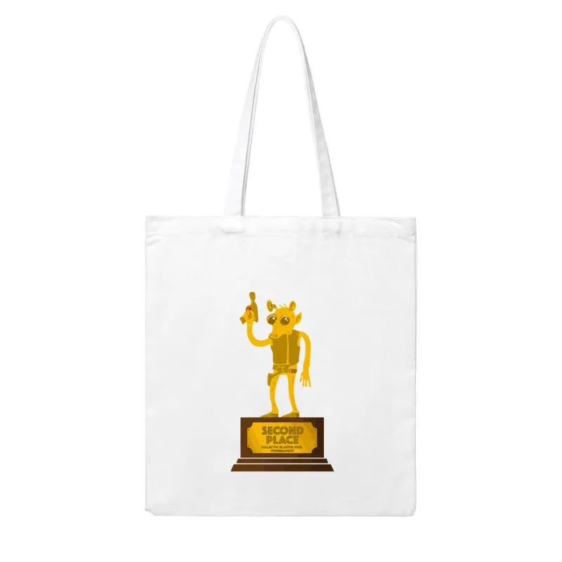 Alien Cartoon Character Wins Second Place Trophy in Galactic Blaster Tournament Cotton Tote Bag