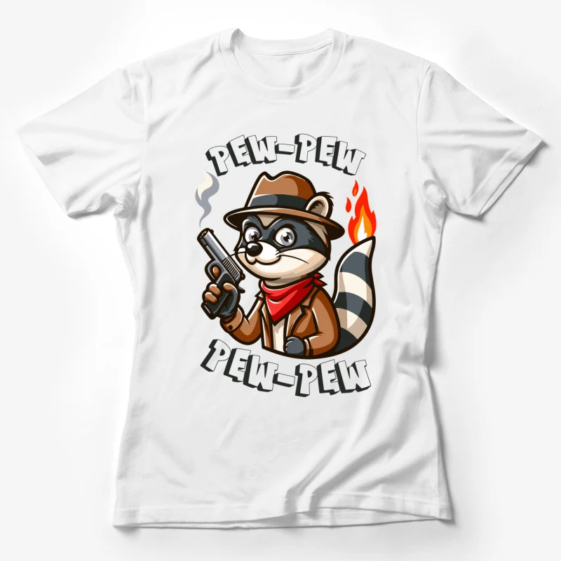 cartoon raccoon gun bandit cowboy fire pew-pew Female T-Shirt