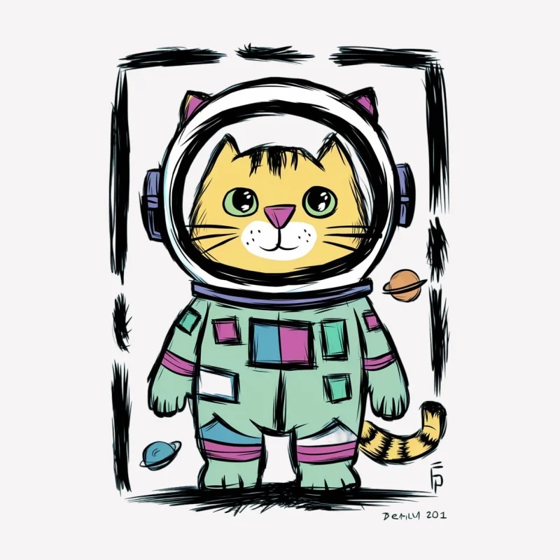 cat astronaut cartoon space suit cute illustration colorful Male T-Shirt