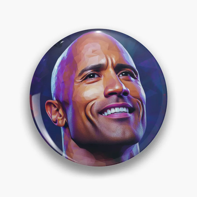 Vibrant Digital Portrait of Smiling Bald Man Pin