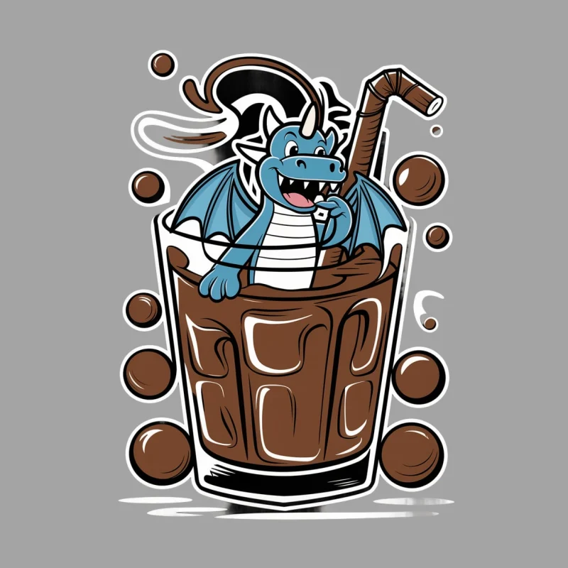 cartoon character dragon coffee chocolate drink beverage cute monster mascot ice cubes Female T-Shirt