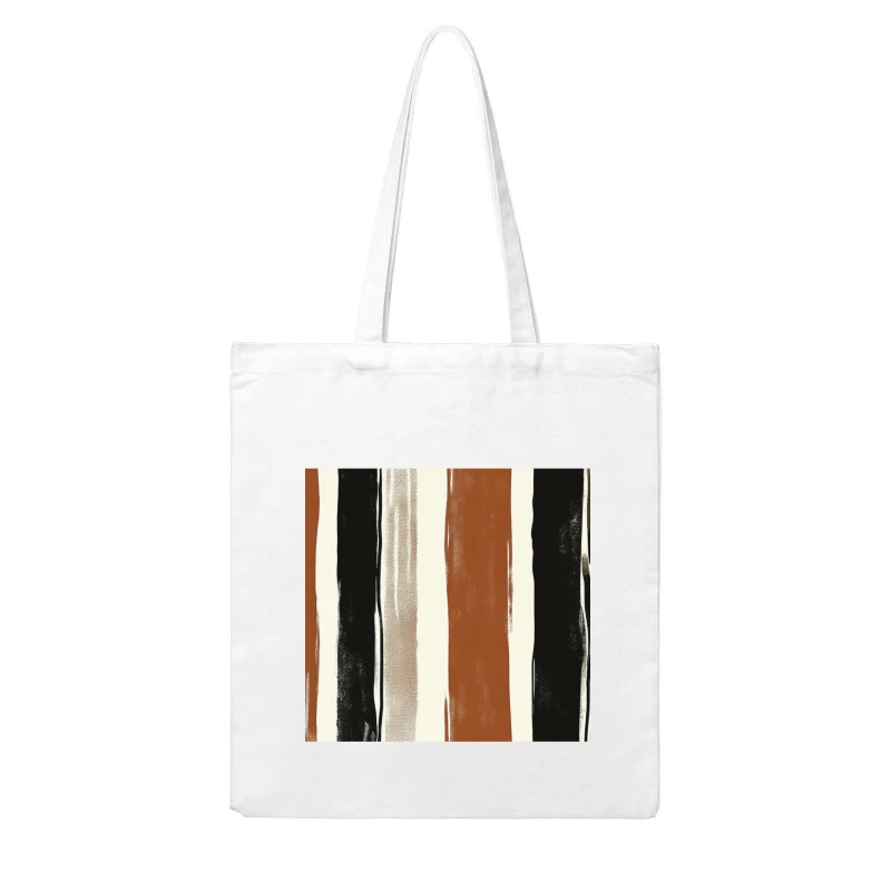 Abstract Vertical Stripes: Modern Minimalist Painting in Black, White and Rust Cotton Tote Bag
