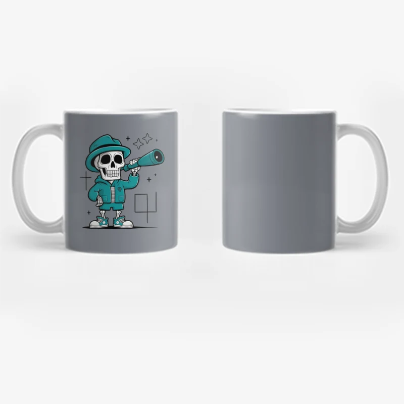 Cute Cartoon Skeleton with Telescope Watching Stars Coffee Mug