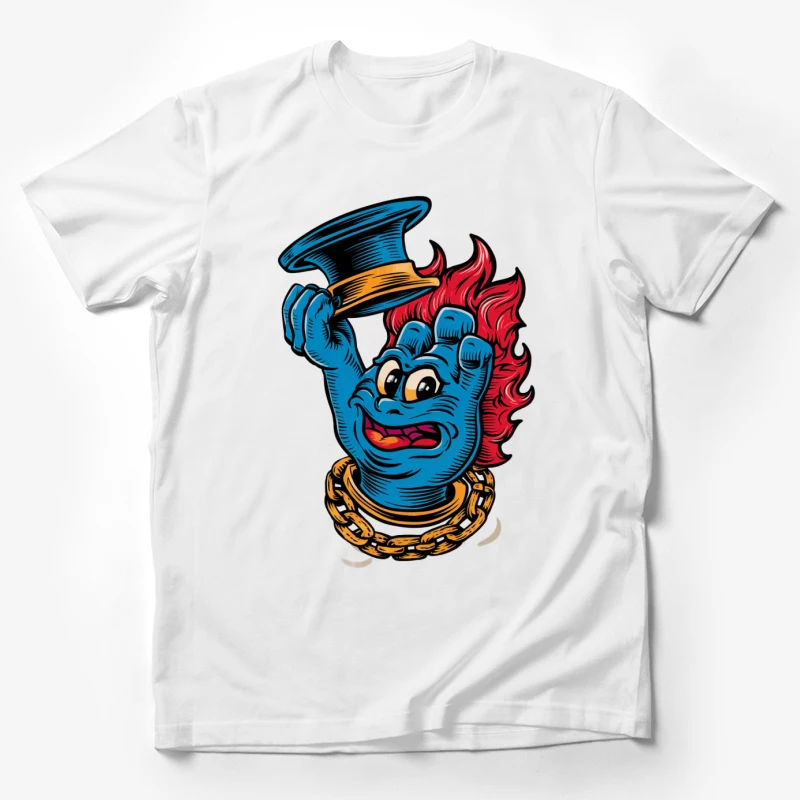 cartoon character blue monster top hat gold chain red hair illustration vintage style masco Male T-Shirt