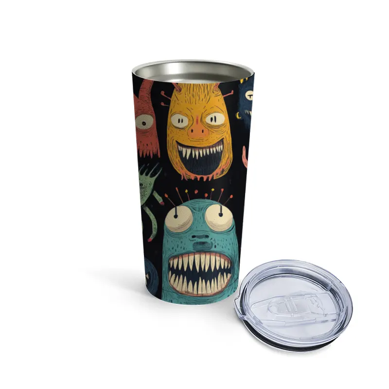 Whimsical Parade of Colorful Cartoon Monsters Travel Mug