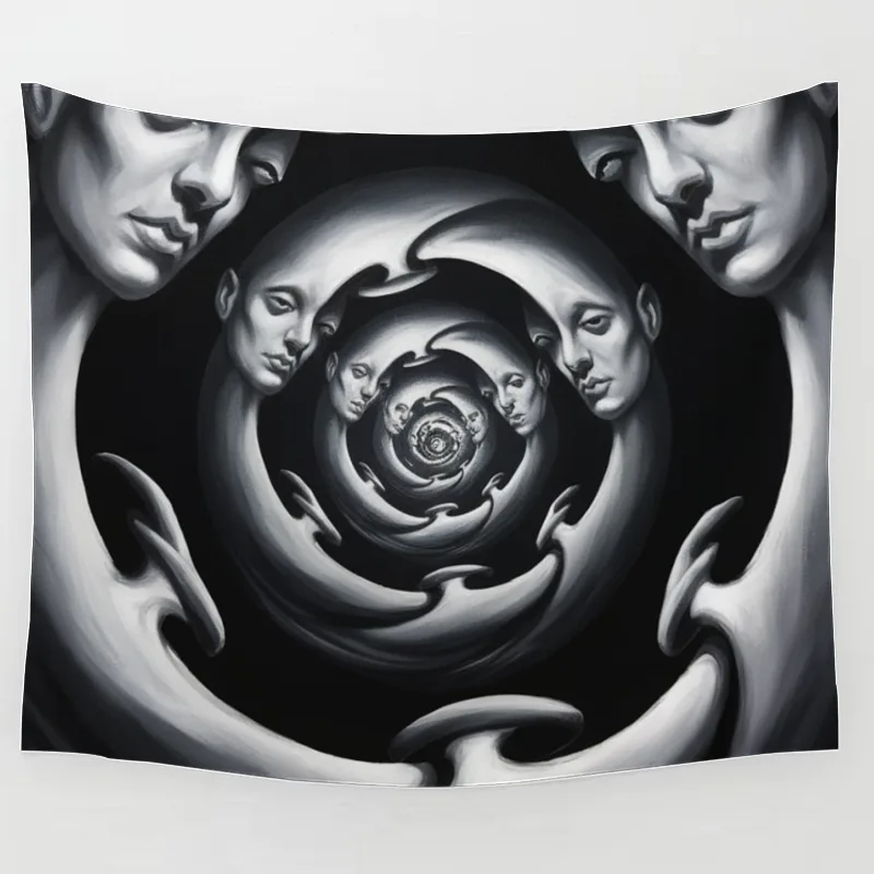 Spiral of Faces: A Surrealist Optical Illusion Tapestry
