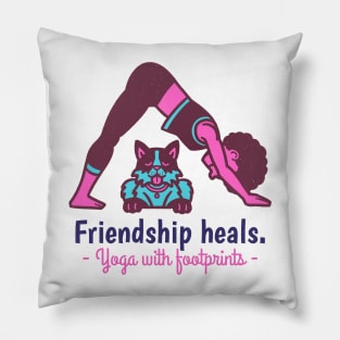 frienship heal, yoga with footprints Pillow