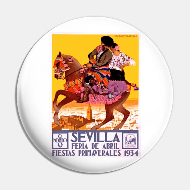Sevilla - Seville, Spain Poster for the 1934  April Fair Spring Festival Pin by Naves