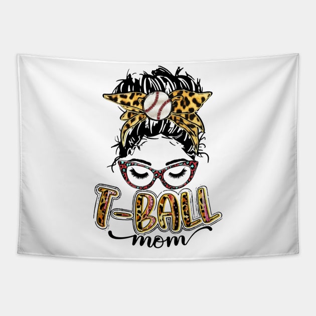 T Ball Mom Messy Bun Leopard, Baseball Mom Leopard Tapestry by Wonder man 