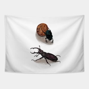 Stag beetle & Sacred scarab Tapestry