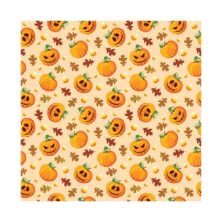 Halloween Pumpkin Face Pattern T-Shirt