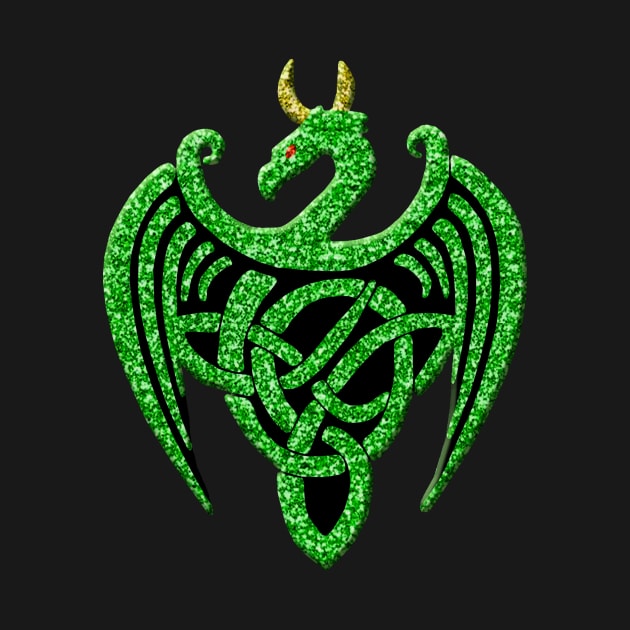 Faux Green Glitter Celtic Dragon by Atteestude