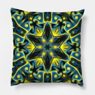 Psychedelic Kaleidoscope Blue and Yellow Pillow