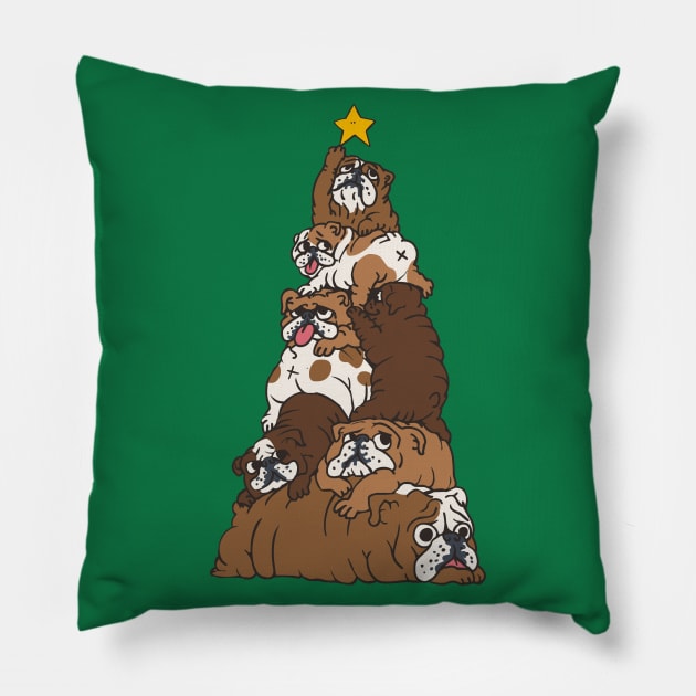 Christmas Tree English Bulldog Pillow by huebucket