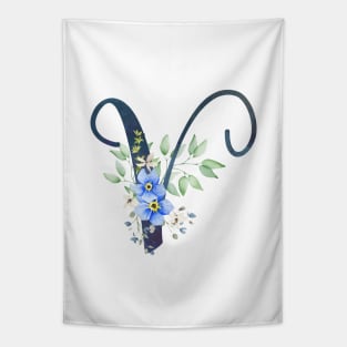 Floral Monogram V Wild Blue Flowers Tapestry