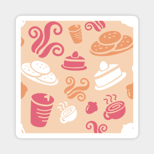 Cafe Orange Vibe Coffee Dessert Sweets Pattern Magnet