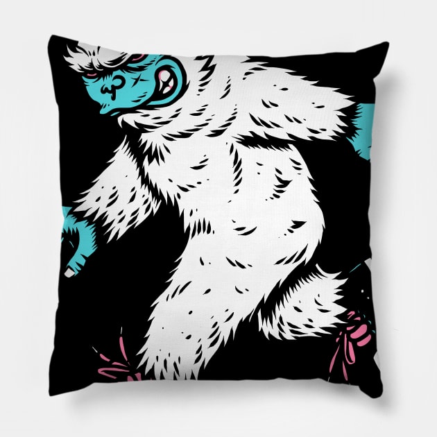 Skateboarding Yeti Pillow by CyberpunkTees