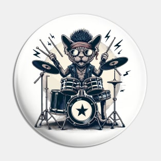 Devon Rex Cat Playing Drums Pin