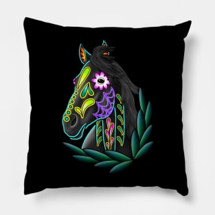 Day of the Dead Black Sugar Skull Horse Pillow