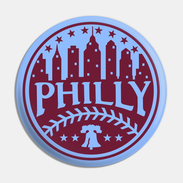 Retro Vintage Philadelphia Baseball Old School Red Philly City Skyline Pin by TeeCreations