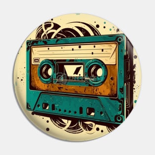 Vintage old audio cassette tape in vibrant color. Pin