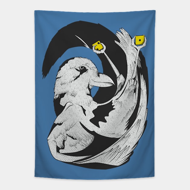 Raven rolling dice Tapestry by mailboxdisco