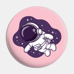 Cute Astronaut Floating In Spce Cartoon Pin