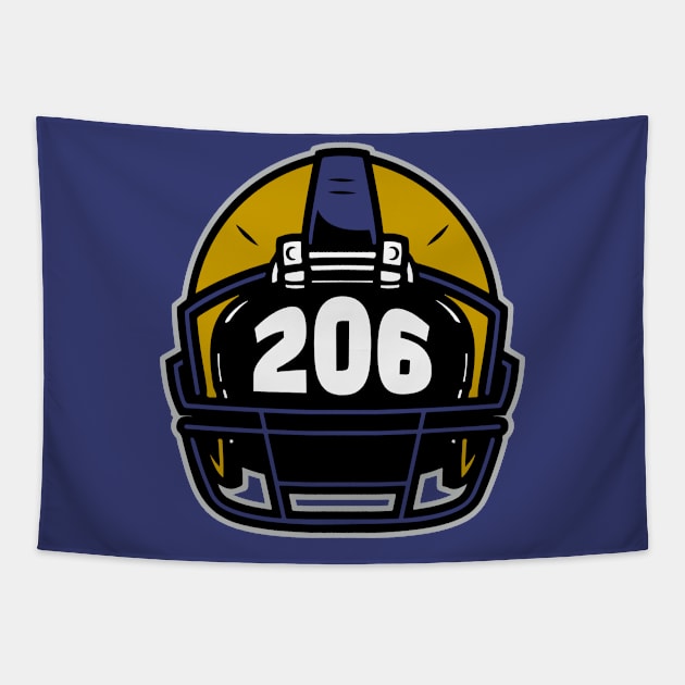 Retro Football Helmet 206 Area Code Seattle Washington Football Tapestry by SLAG_Creative