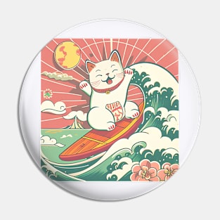 Lucky Cat Retro Surf Neko Pin