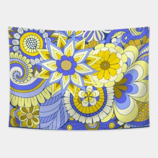 Yellow and Blue Floral Heart Tapestry