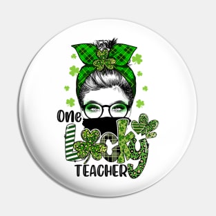 Shamrock One Lucky Teacher Messy Bun Funny St Patrick Day Pin