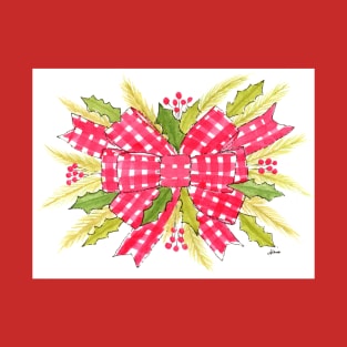 Red gingham ribbon as Christmas wreath T-Shirt