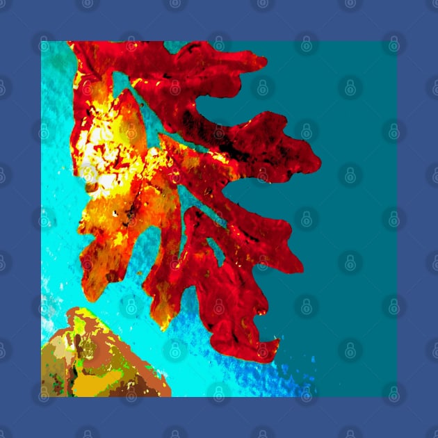 Flaming Orange Oak Leaf, acrylic painting digital Thanksgiving by djrunnels
