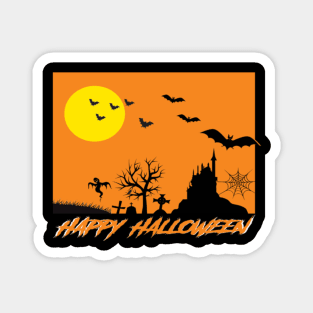 Moonlit Haunted House Ghost Bat Cobweb Gravestone. Magnet