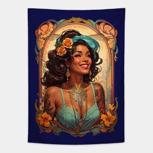 Black Bohemian Woman with tattoos retro vintage design Tapestry