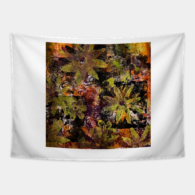 Flower in Black Square 18- Digitally Altered Print Tapestry by Heatherian