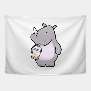 Cute Rhino Loves Boba Tea! Tapestry