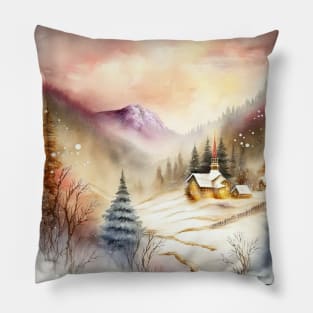 Chritsmas Snow Winter Watercolor Landscapes series 11 Pillow