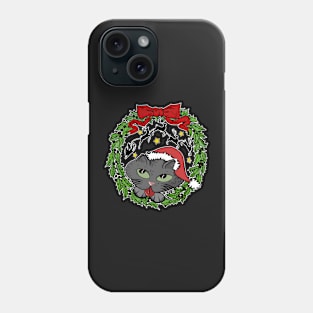 Santa Hat Cat Christmas Wreath Phone Case