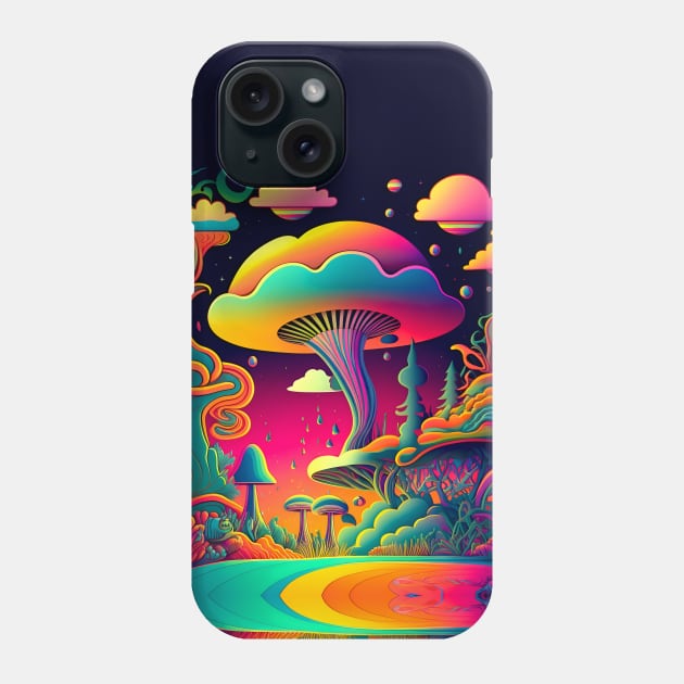 Psychedelic Dream Forest Filled with Colorful Mushrooms Phone Case by Puff Sumo