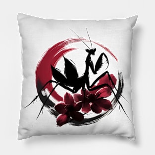 Sumie Enso Japanese Brushstroke Praying Mantis Pillow