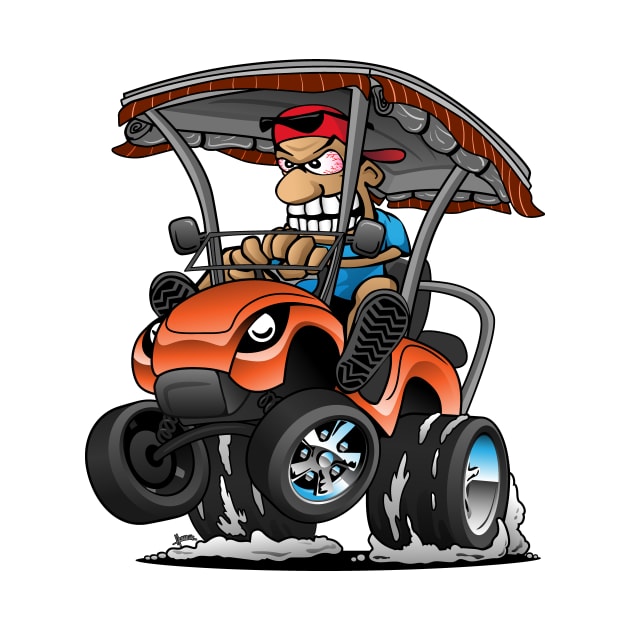 Funny Golf Cart Hotrod Golf Car Popping a Wheelie Cartoon by hobrath