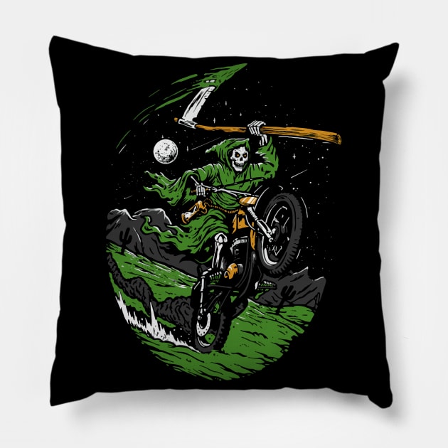 Grime Reaper Skeleton on a Motorcycle Pillow by Halloween Merch