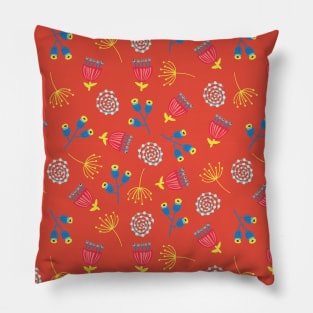 Fall Florals On Red Background Pillow