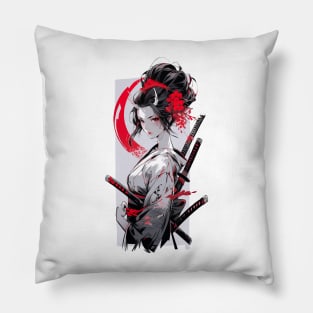 Beautiful geisha,  katana,Asian drawing Pillow