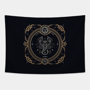 Scorpio Zodiac Gold White on Black Background Tapestry