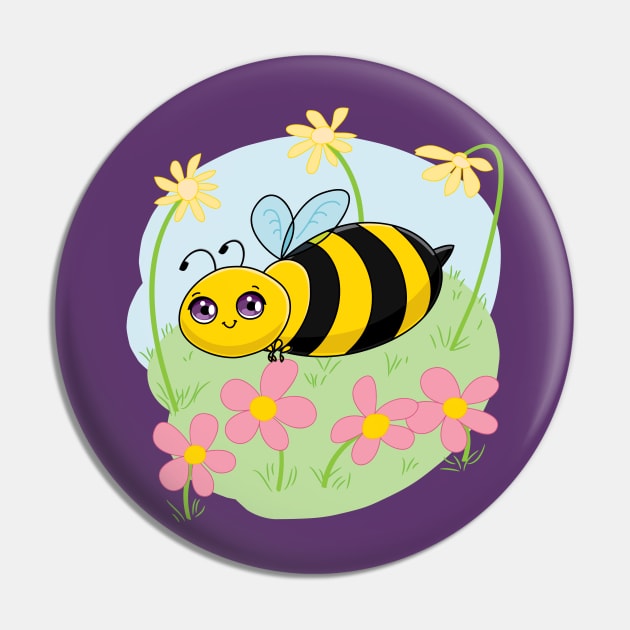 Cute Bee and Flowers Pin by Character Alley